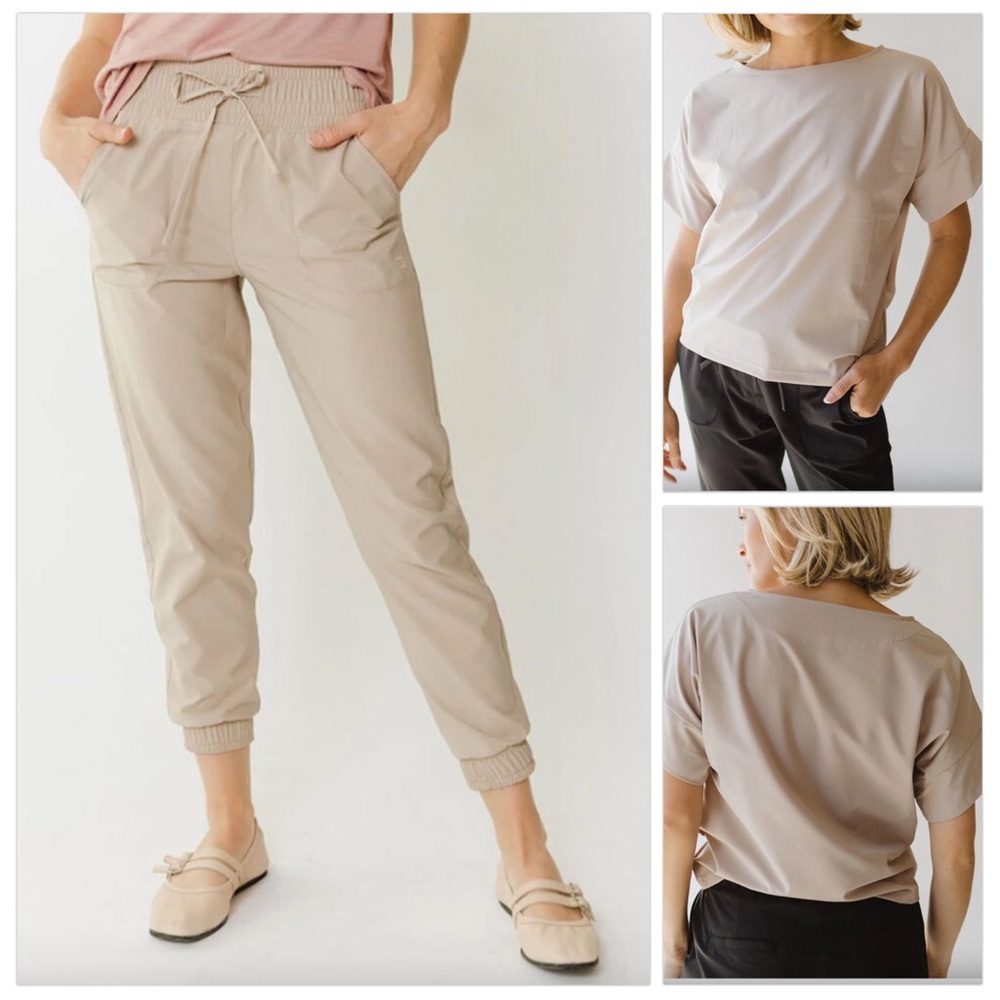 Albion Pants & Top Set Destination Joggers & Boss Tee Cobblestone Tan Small